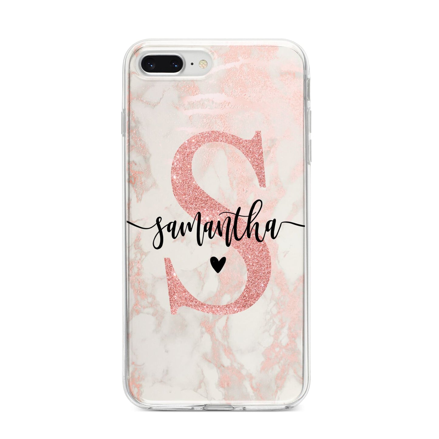 Pink Marble Glitter Monogram Personalised Name iPhone 8 Plus Bumper Case on Silver iPhone