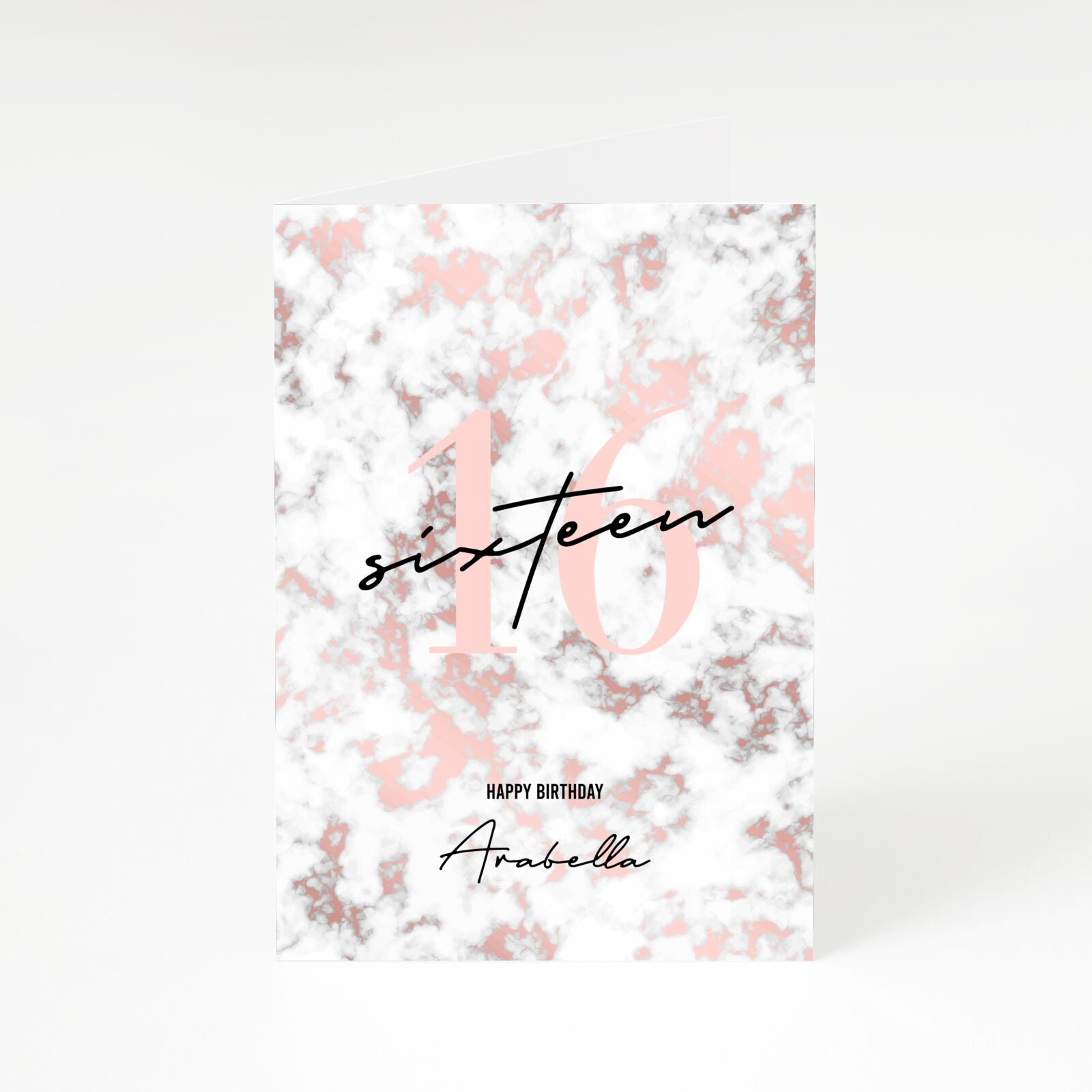 Pink Marble Name Birthday A5 Greetings Card