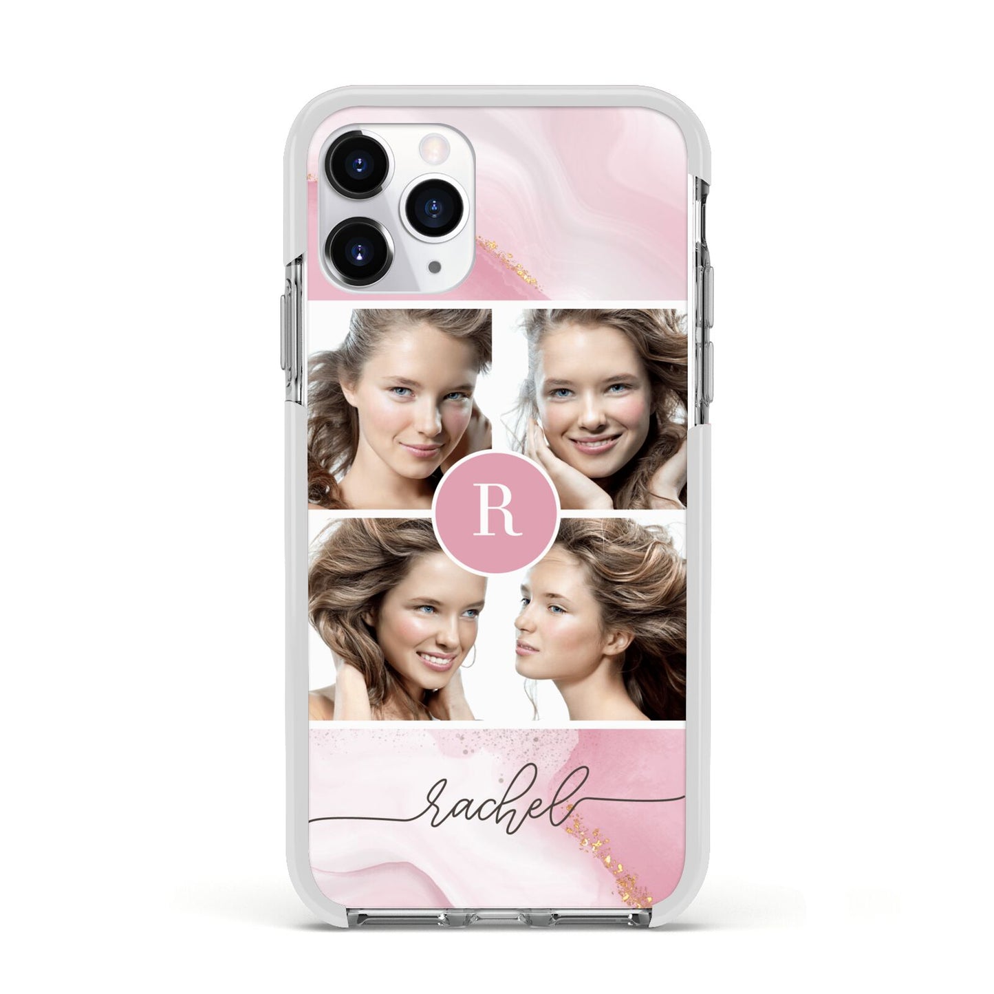 Pink Marble Personalised Photo Apple iPhone 11 Pro in Silver with White Impact Case