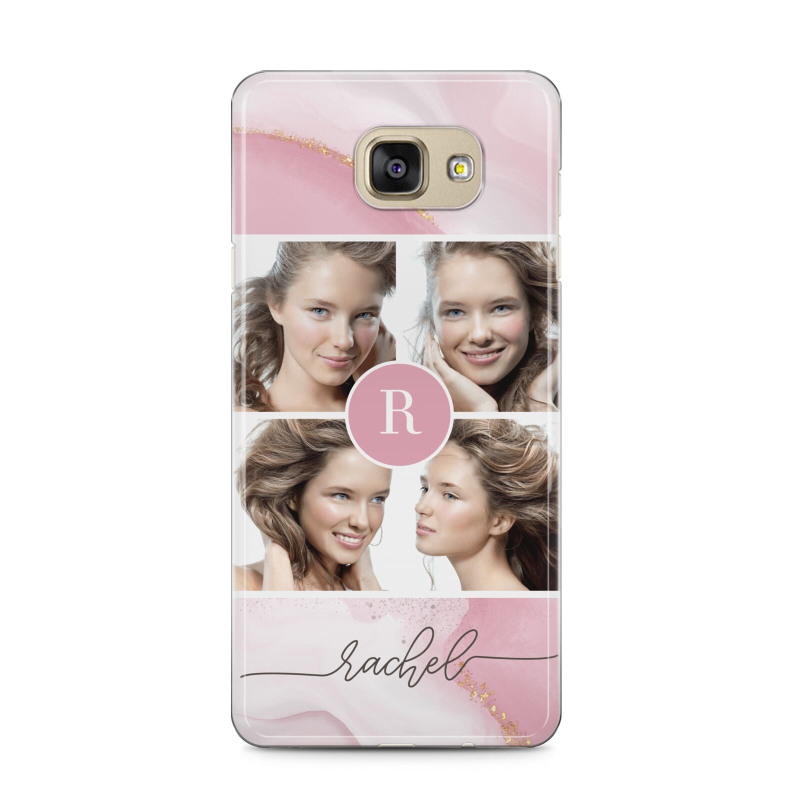 Pink Marble Personalised Photo Samsung Galaxy A5 2016 Case on gold phone