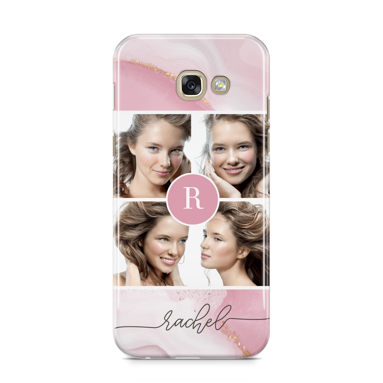 Pink Marble Personalised Photo Samsung Galaxy A5 2017 Case on gold phone