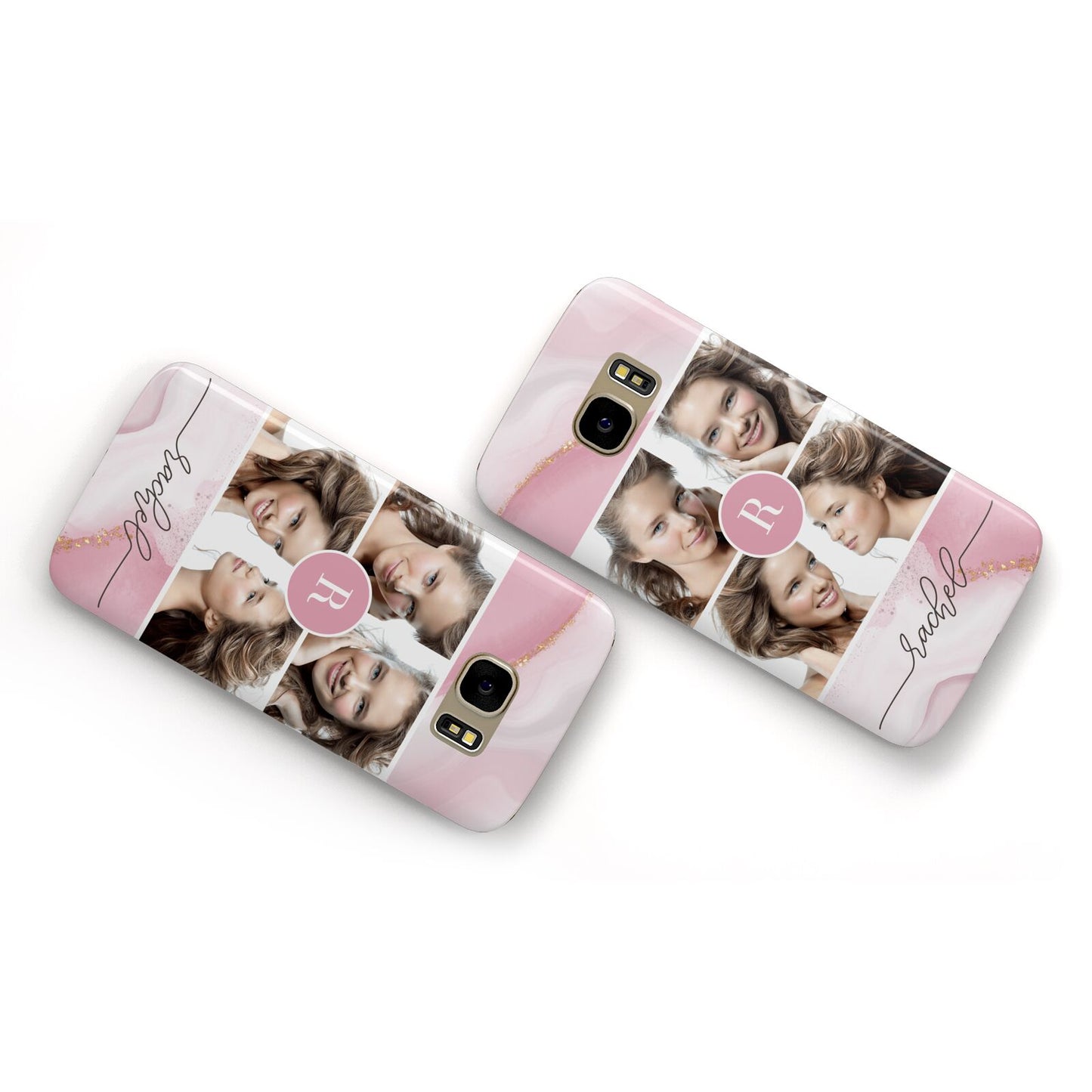 Pink Marble Personalised Photo Samsung Galaxy Case Flat Overview