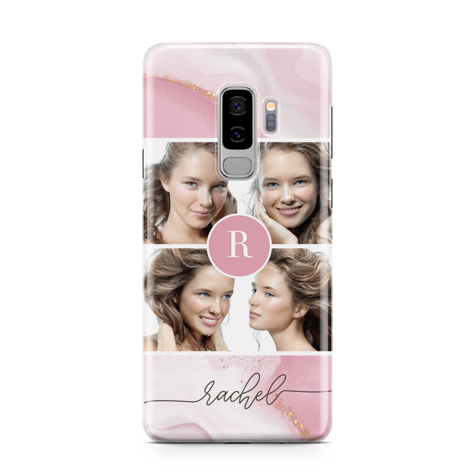 Pink Marble Personalised Photo Samsung Galaxy S9 Plus Case on Silver phone