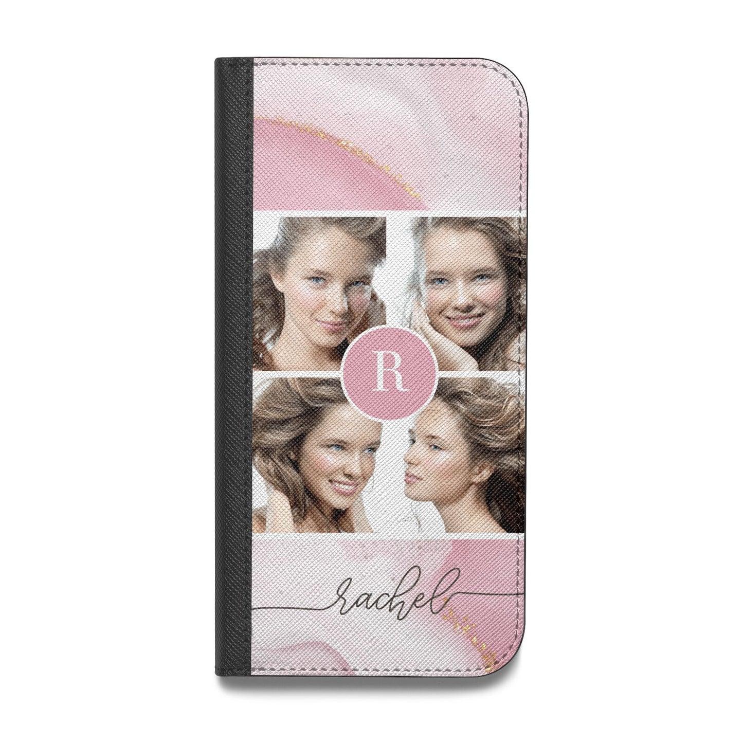 Pink Marble Personalised Photo Vegan Leather Flip iPhone Case