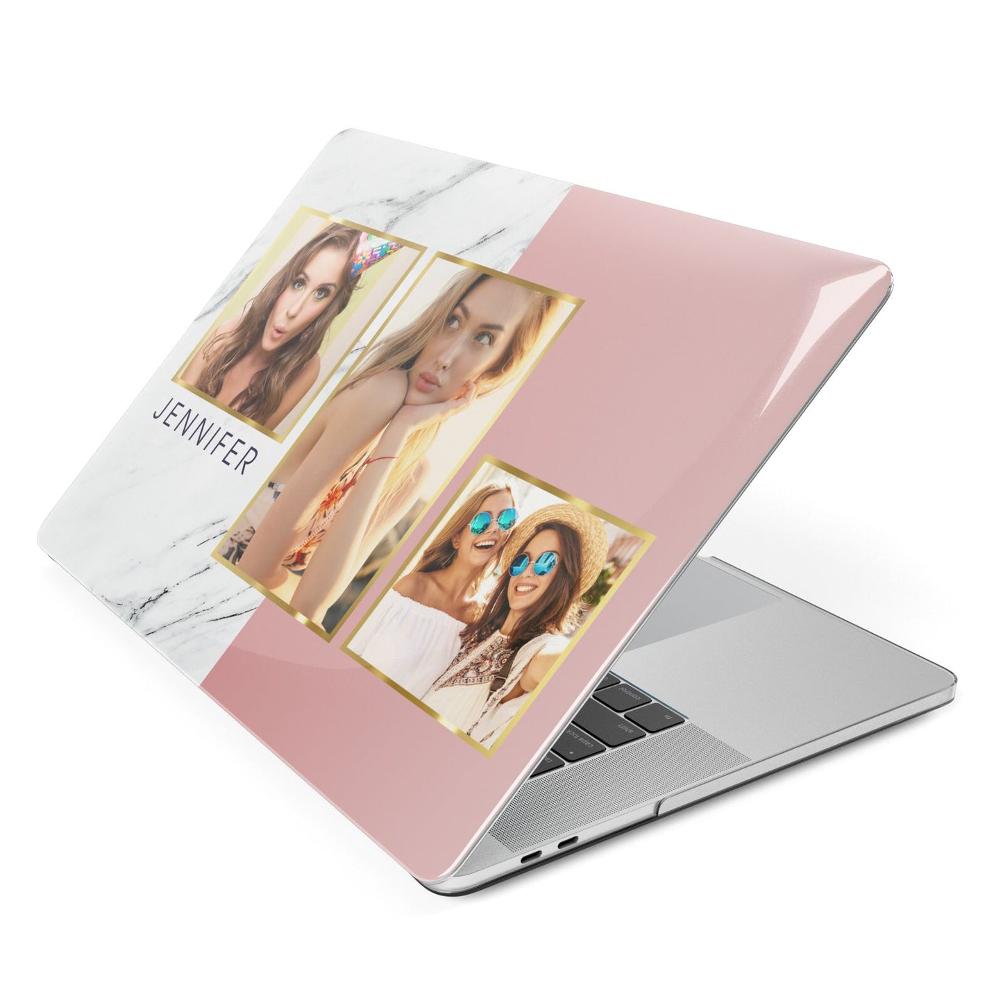 Pink Marble Photo Upload Name Apple MacBook Case Side View