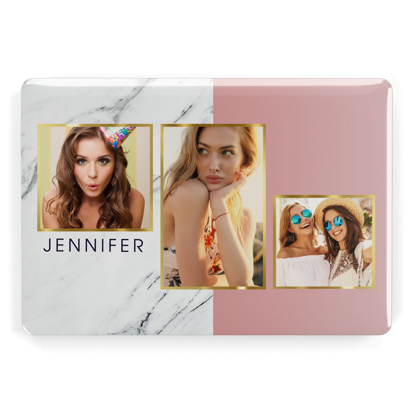 Pink Marble Photo Upload Name Apple MacBook Case