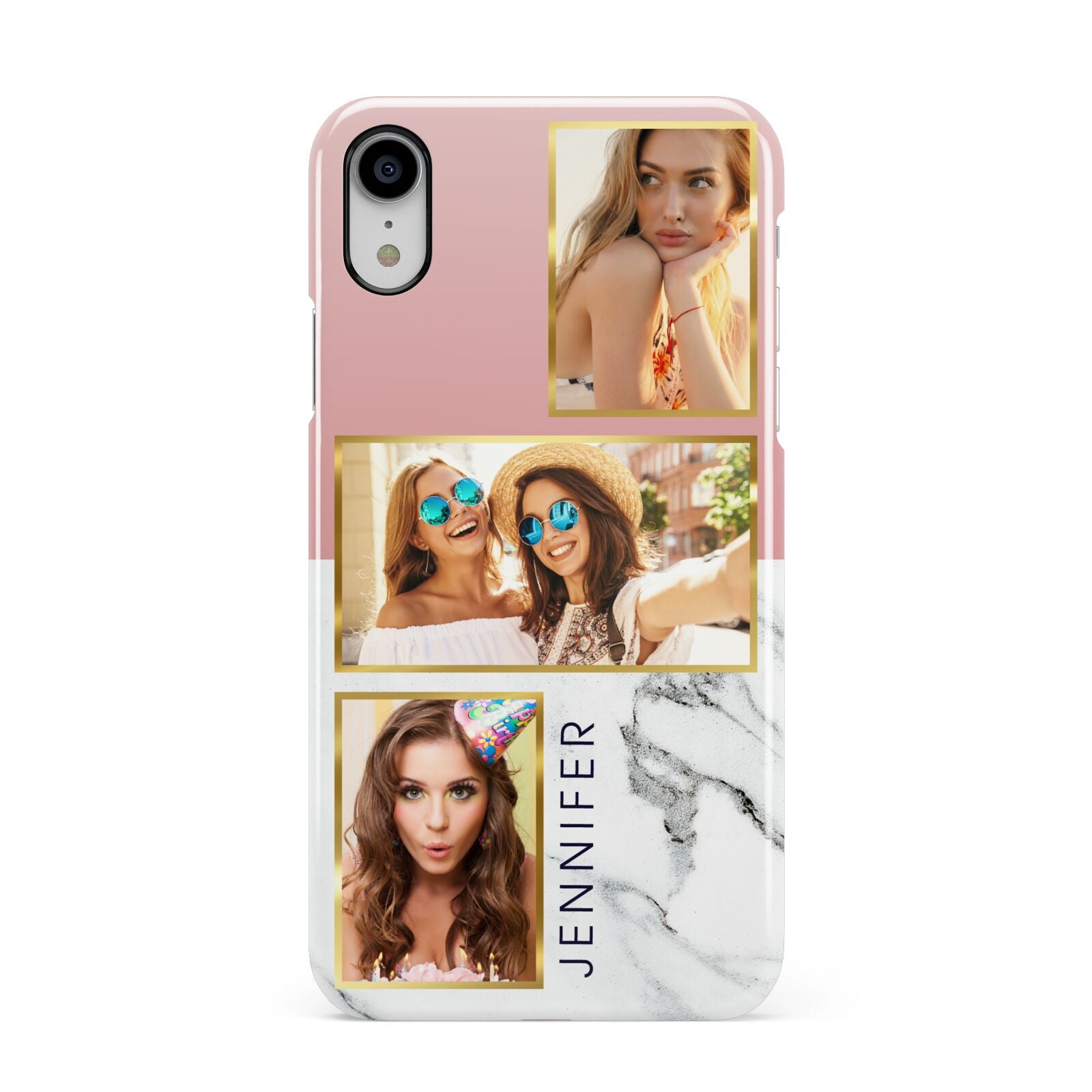 Pink Marble Photo Upload Name Apple iPhone XR White 3D Snap Case