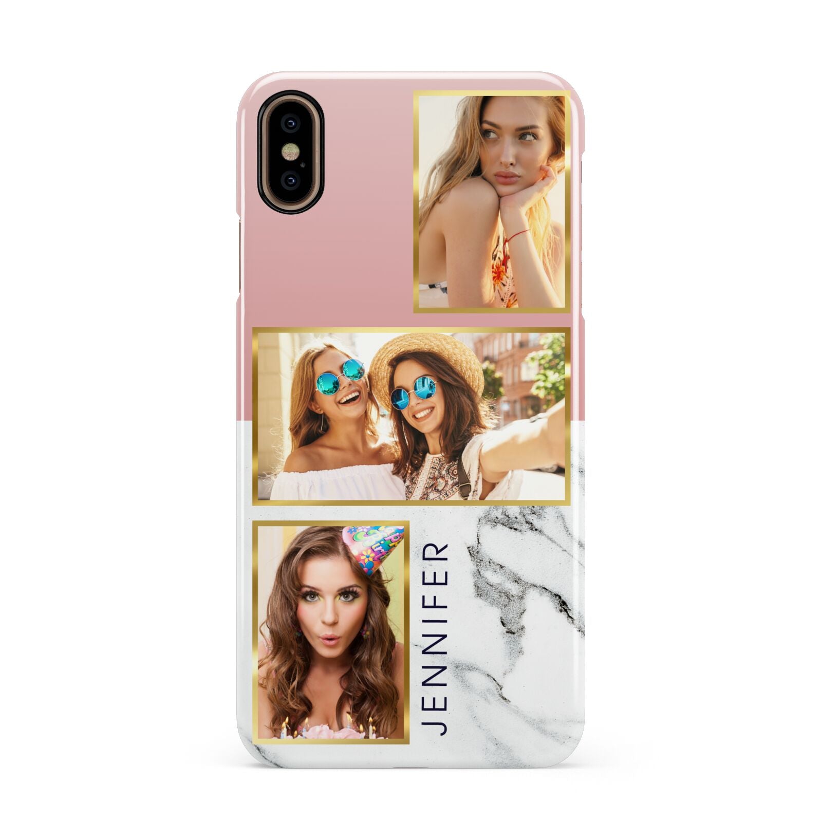 Pink Marble Photo Upload Name Apple iPhone Xs Max 3D Snap Case