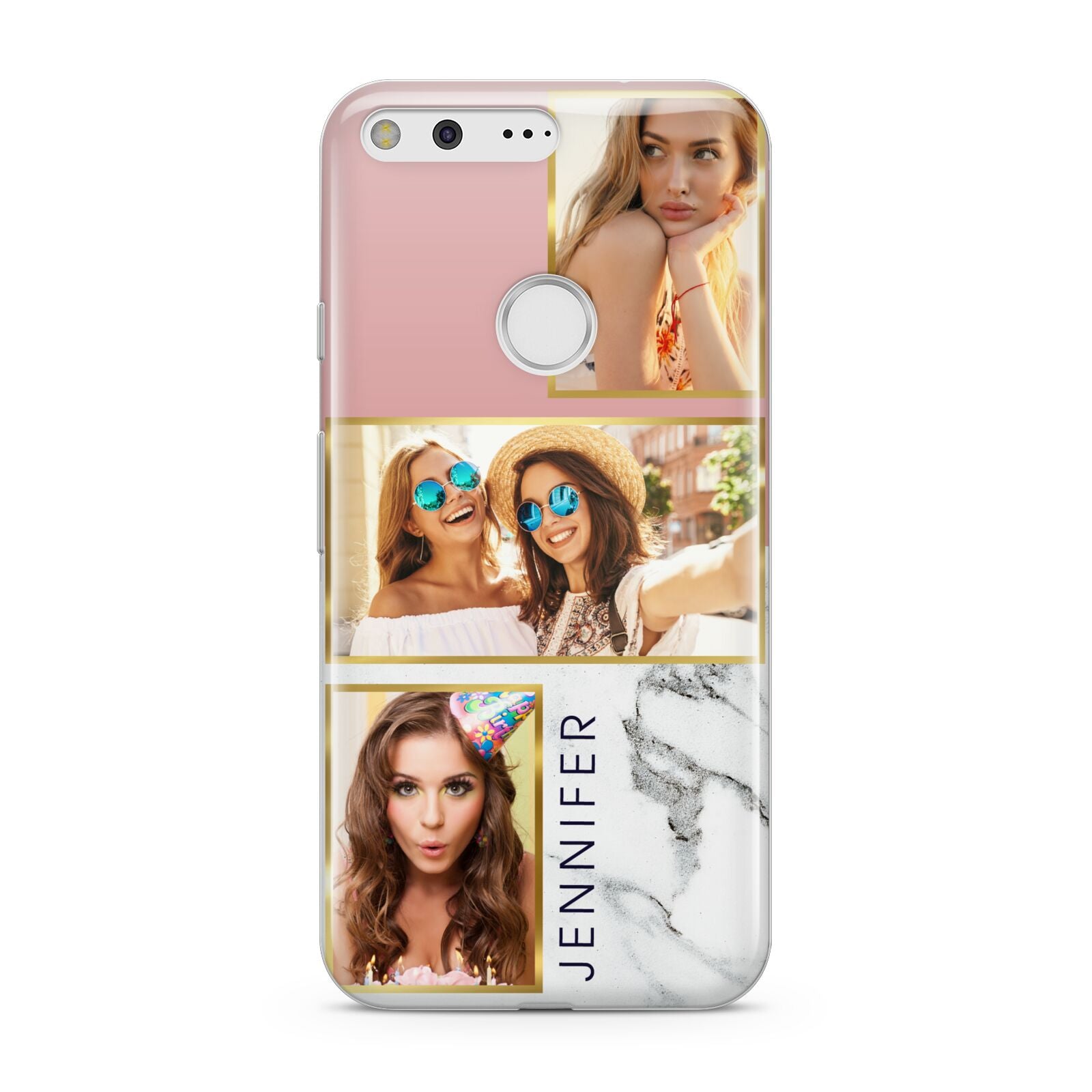 Pink Marble Photo Upload Name Google Pixel Case