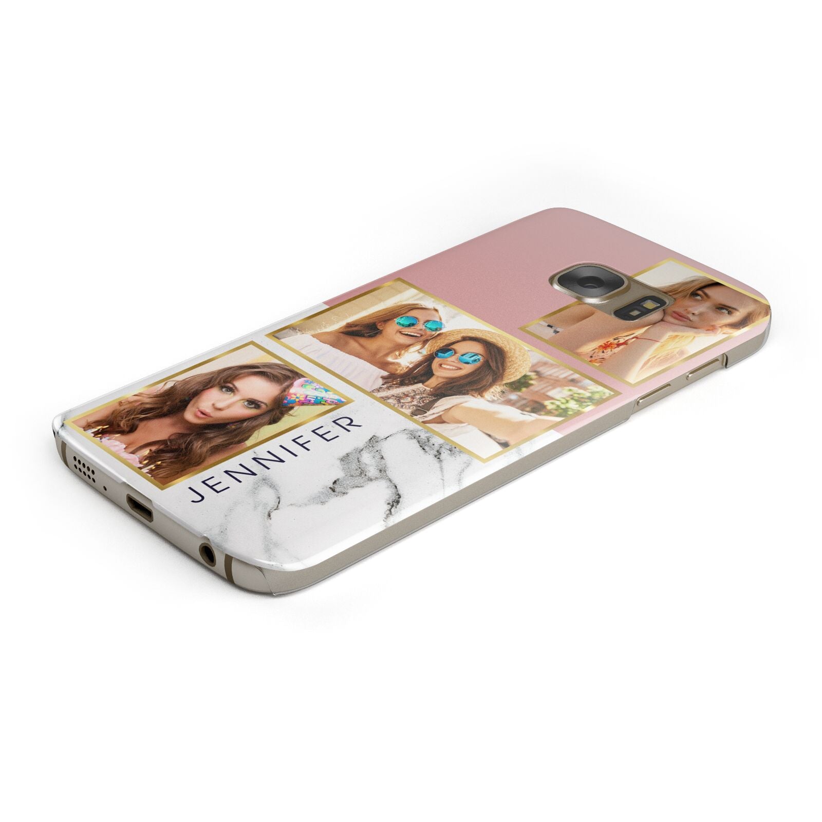 Pink Marble Photo Upload Name Protective Samsung Galaxy Case Angled Image