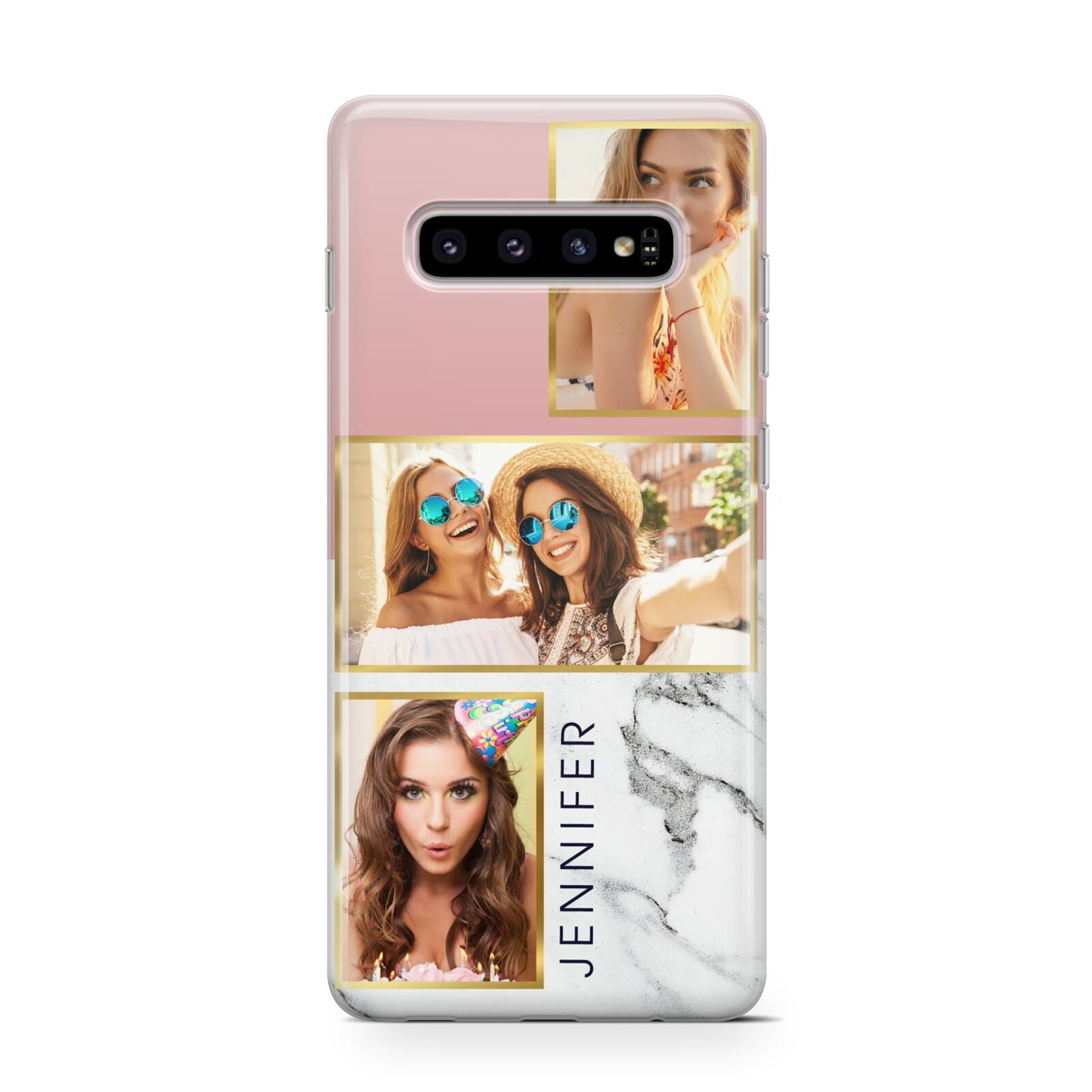 Pink Marble Photo Upload Name Protective Samsung Galaxy Case