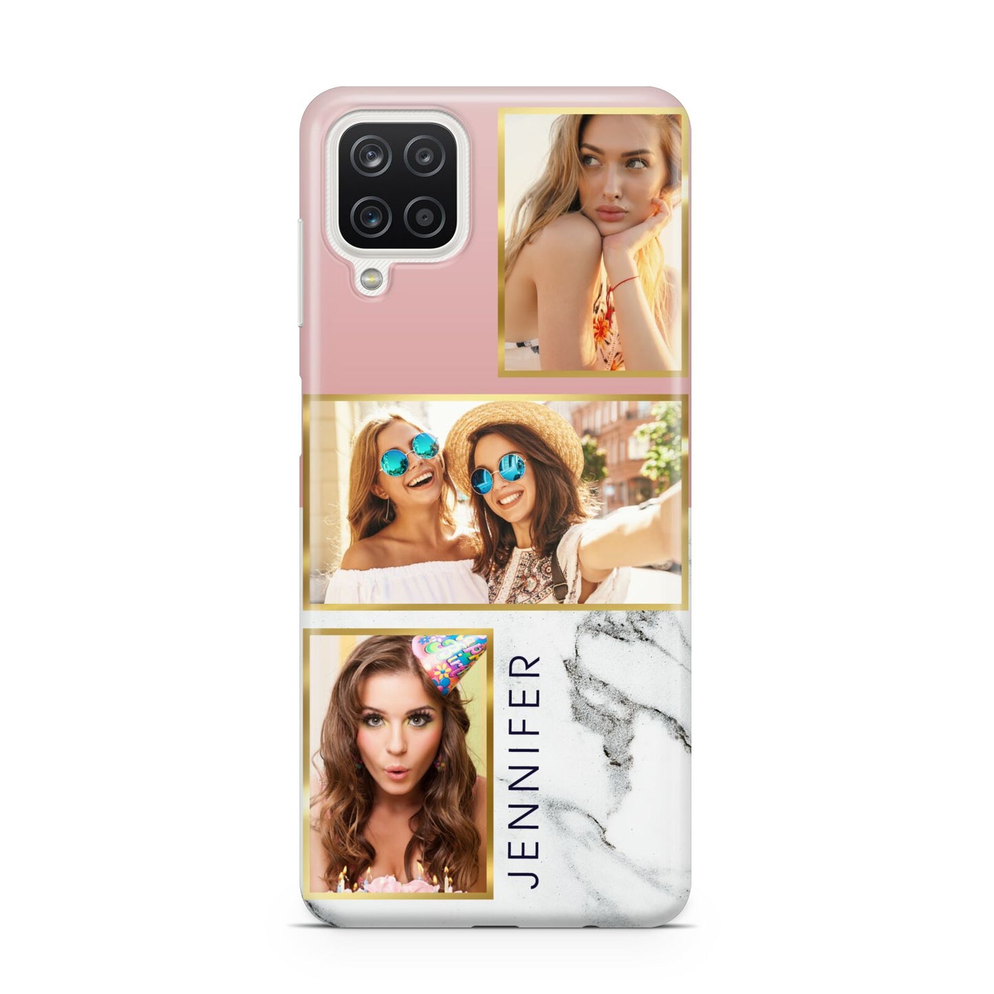 Pink Marble Photo Upload Name Samsung A12 Case