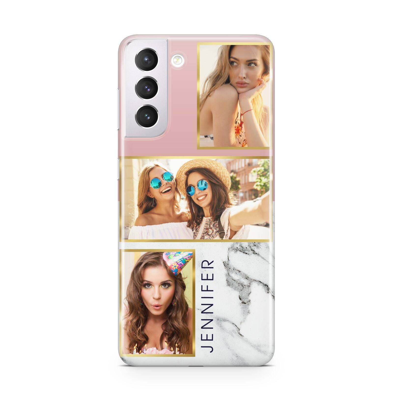 Pink Marble Photo Upload Name Samsung S21 Case