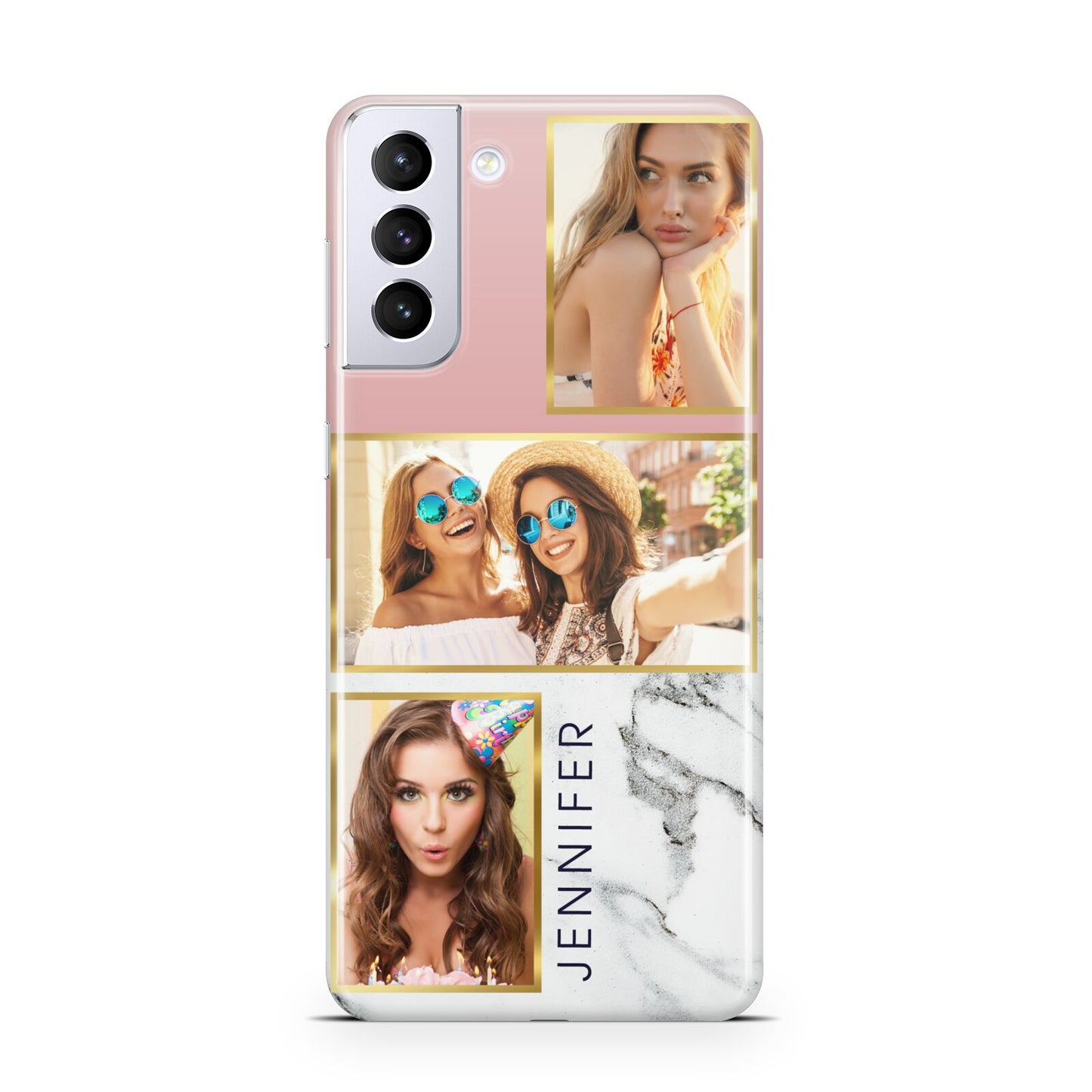 Pink Marble Photo Upload Name Samsung S21 Plus Case