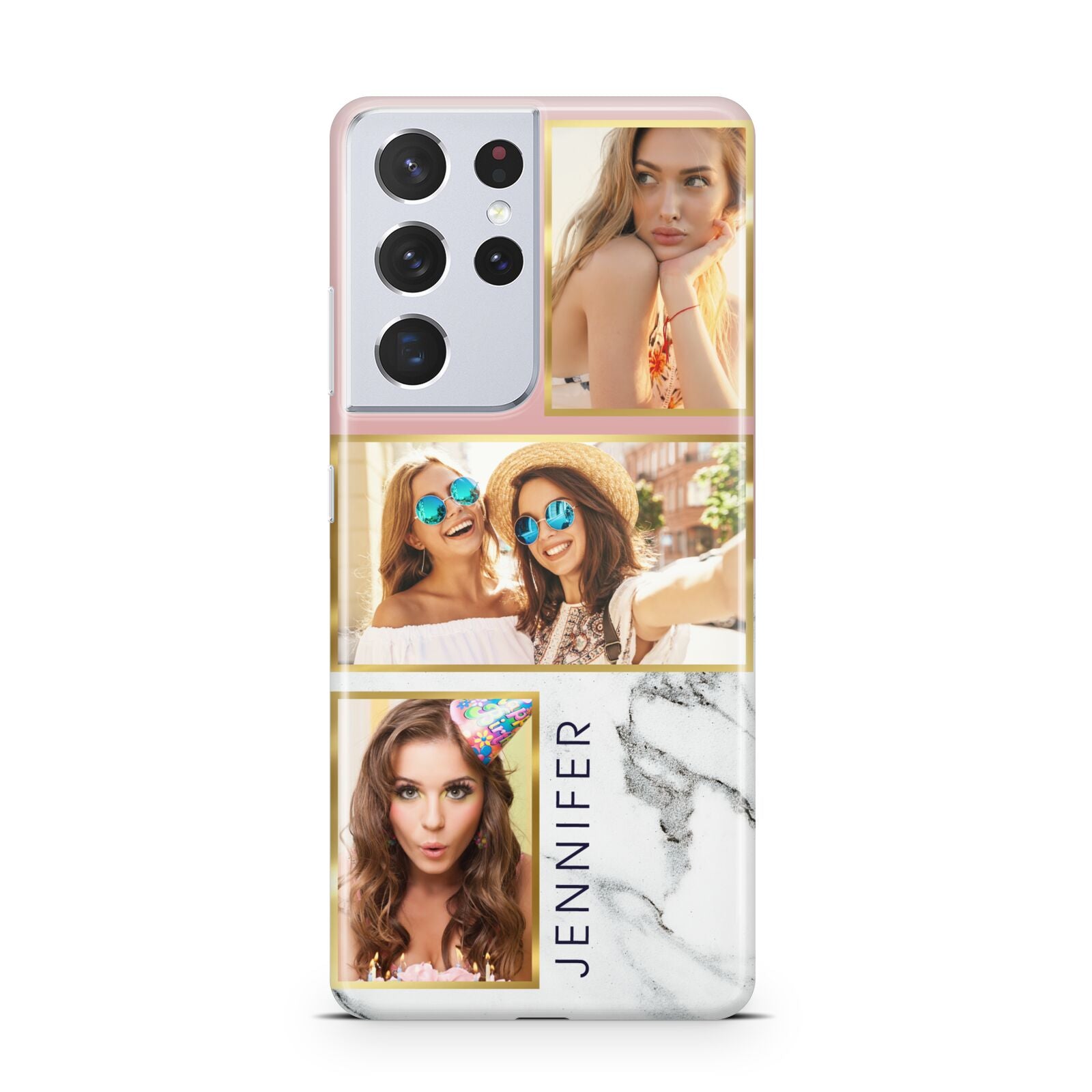 Pink Marble Photo Upload Name Samsung S21 Ultra Case