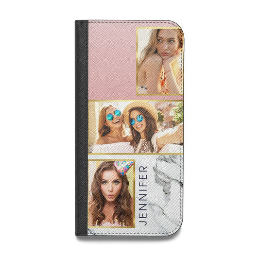 Pink Marble Photo Upload Name Vegan Leather Flip Samsung Case