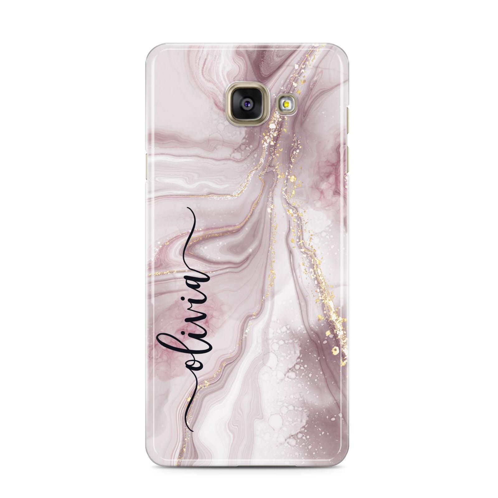 Pink Marble Samsung Galaxy A3 2016 Case on gold phone