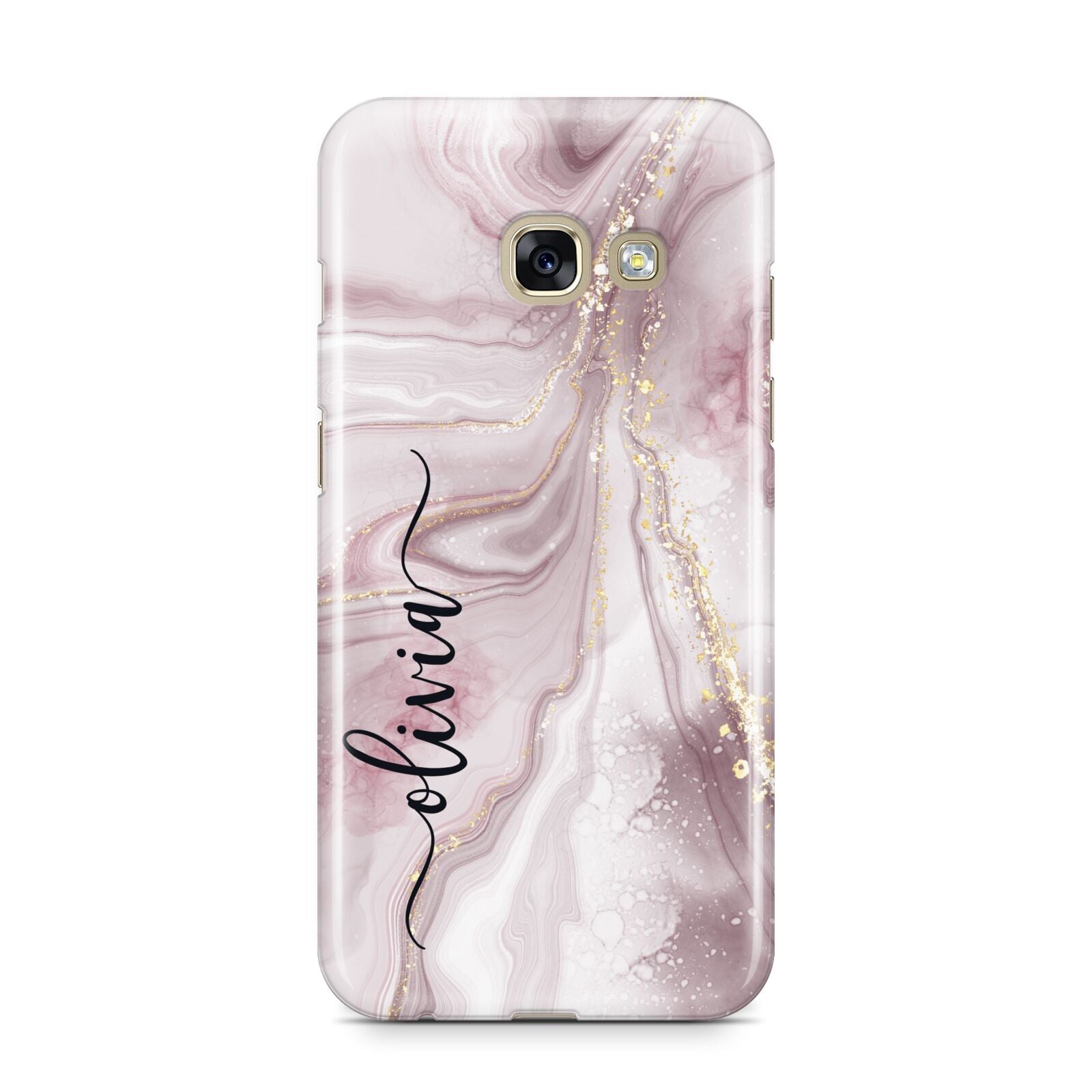 Pink Marble Samsung Galaxy A3 2017 Case on gold phone