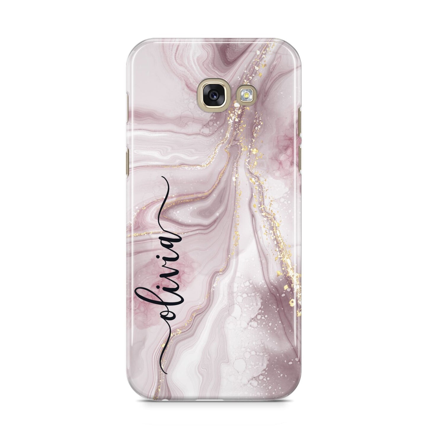 Pink Marble Samsung Galaxy A5 2017 Case on gold phone