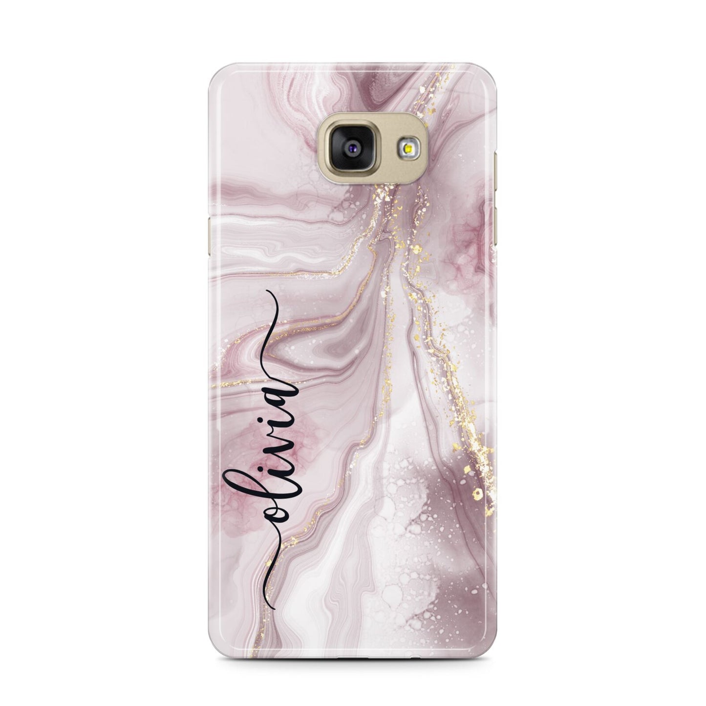 Pink Marble Samsung Galaxy A7 2016 Case on gold phone