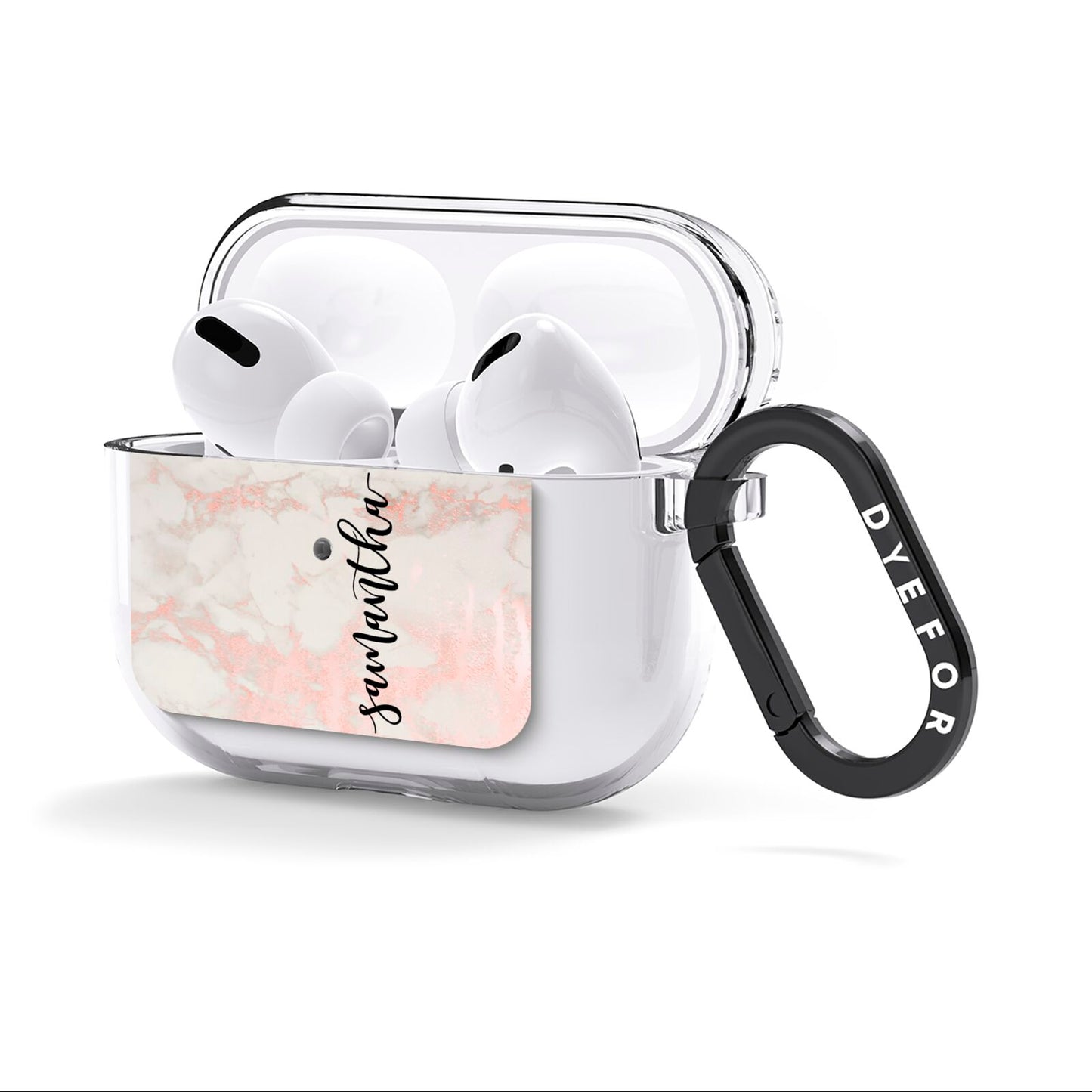 Pink Marble Vertical Black Personalised Name AirPods Clear Case 3rd Gen Side Image