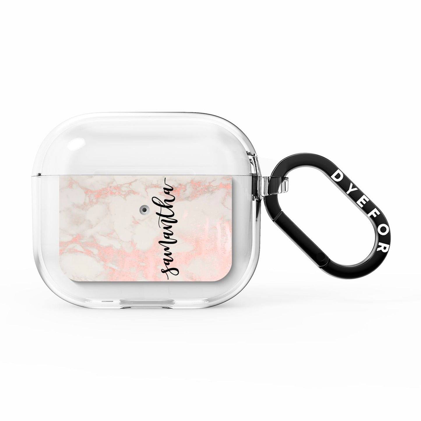 Pink Marble Vertical Black Personalised Name AirPods Clear Case 3rd Gen