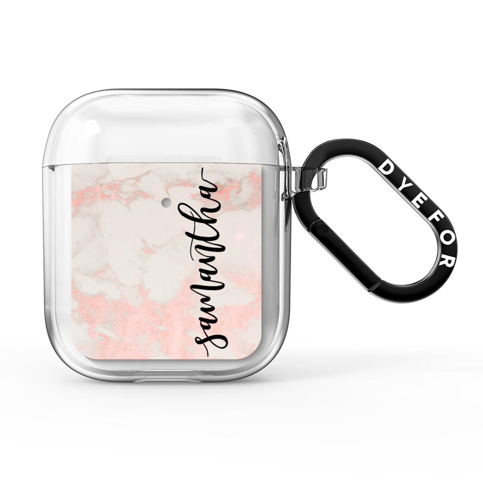 Pink Marble Vertical Black Personalised Name AirPods Clear Case