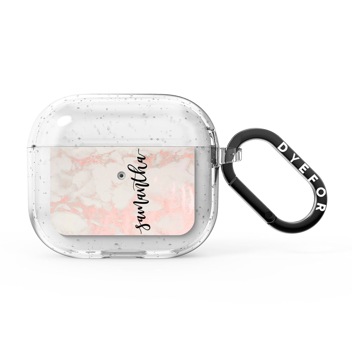 Pink Marble Vertical Black Personalised Name AirPods Glitter Case 3rd Gen