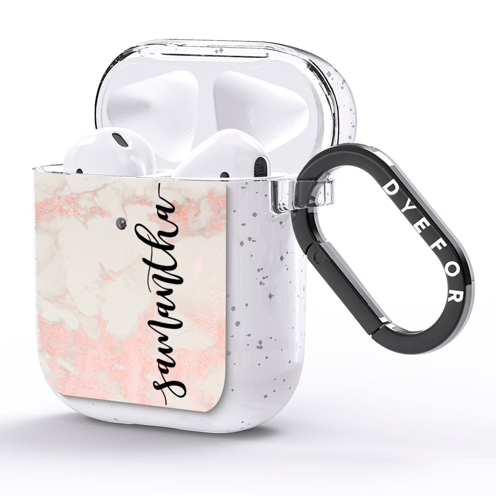 Pink Marble Vertical Black Personalised Name AirPods Glitter Case Side Image