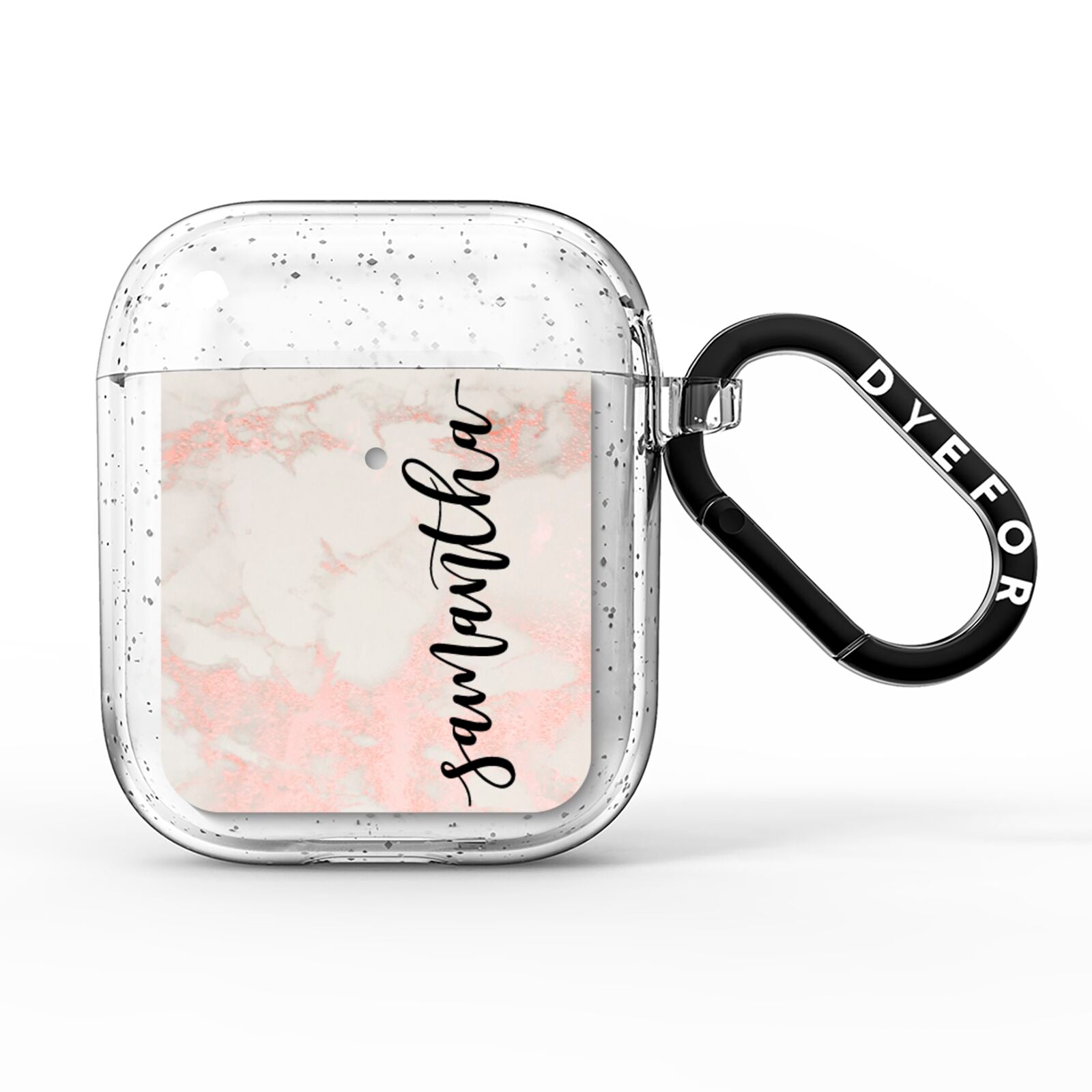 Pink Marble Vertical Black Personalised Name AirPods Glitter Case