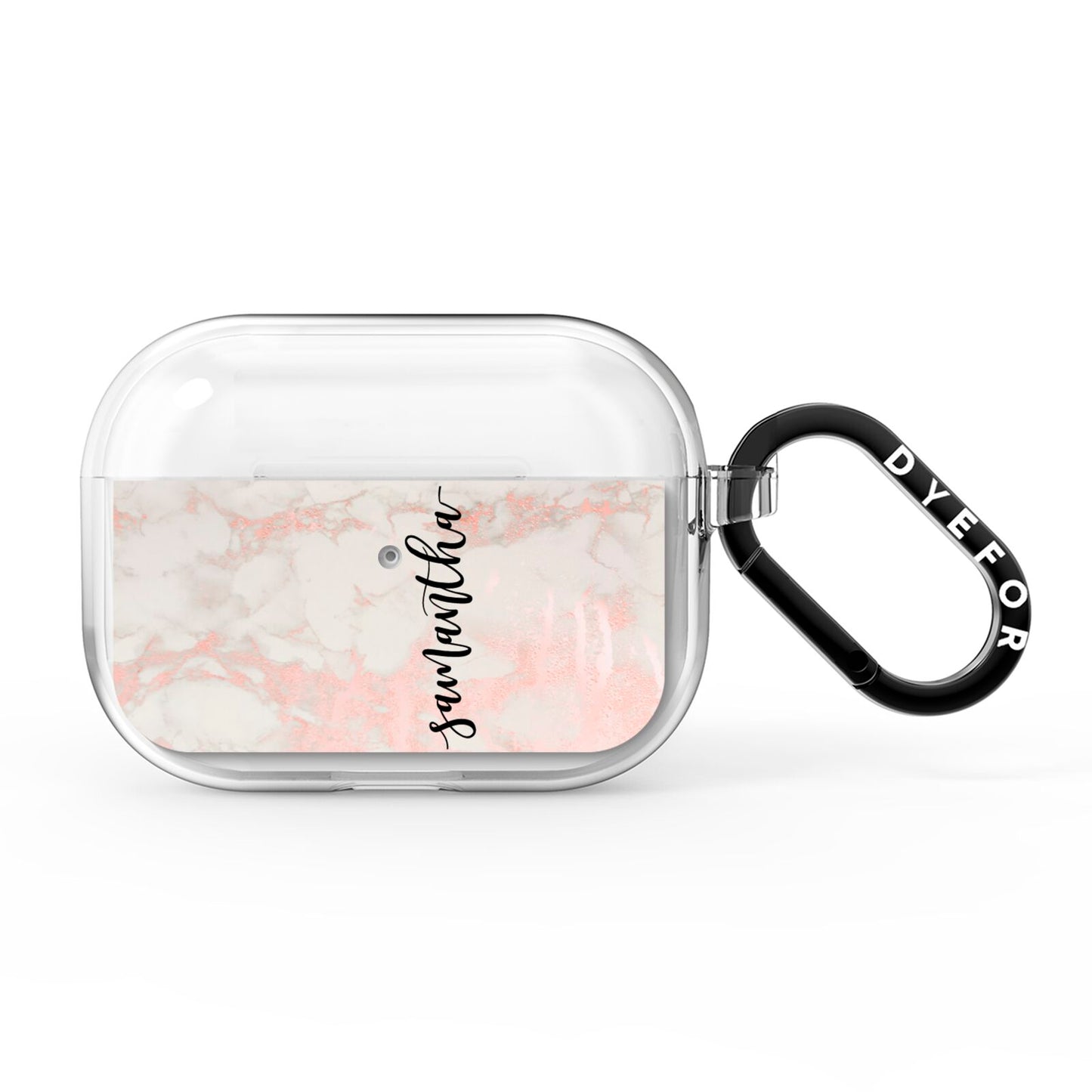 Pink Marble Vertical Black Personalised Name AirPods Pro Clear Case