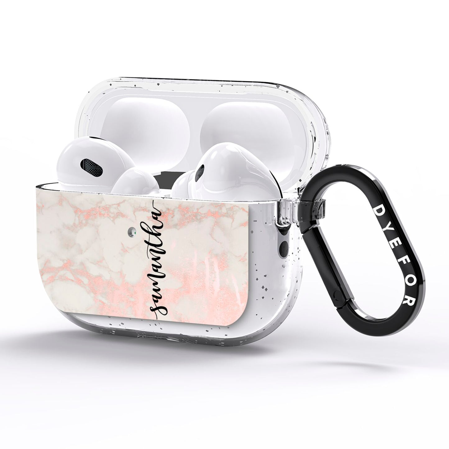 Pink Marble Vertical Black Personalised Name AirPods Pro Glitter Case Side Image