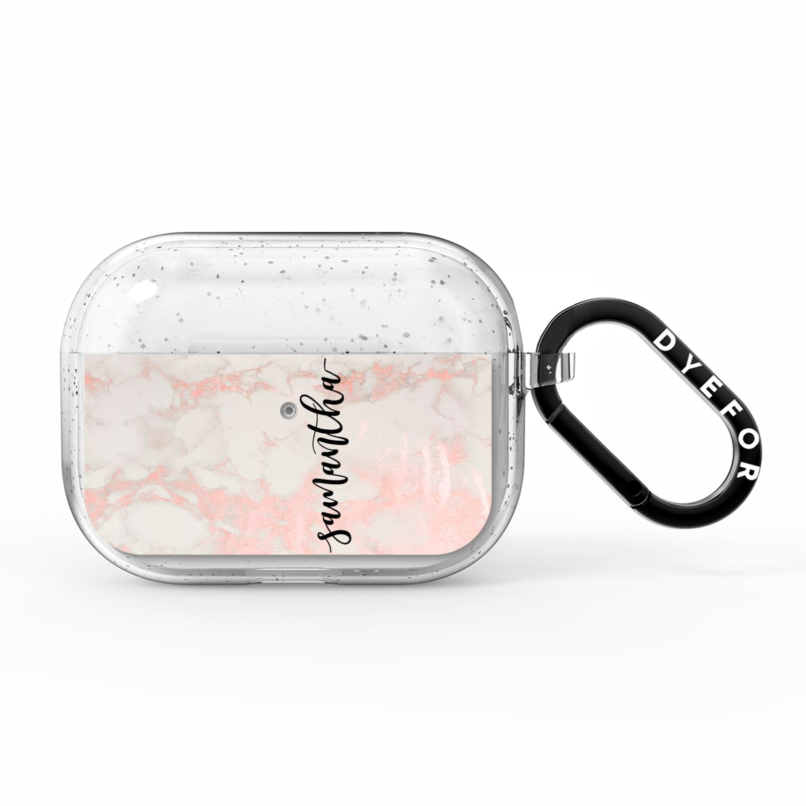 Pink Marble Vertical Black Personalised Name AirPods Pro Glitter Case