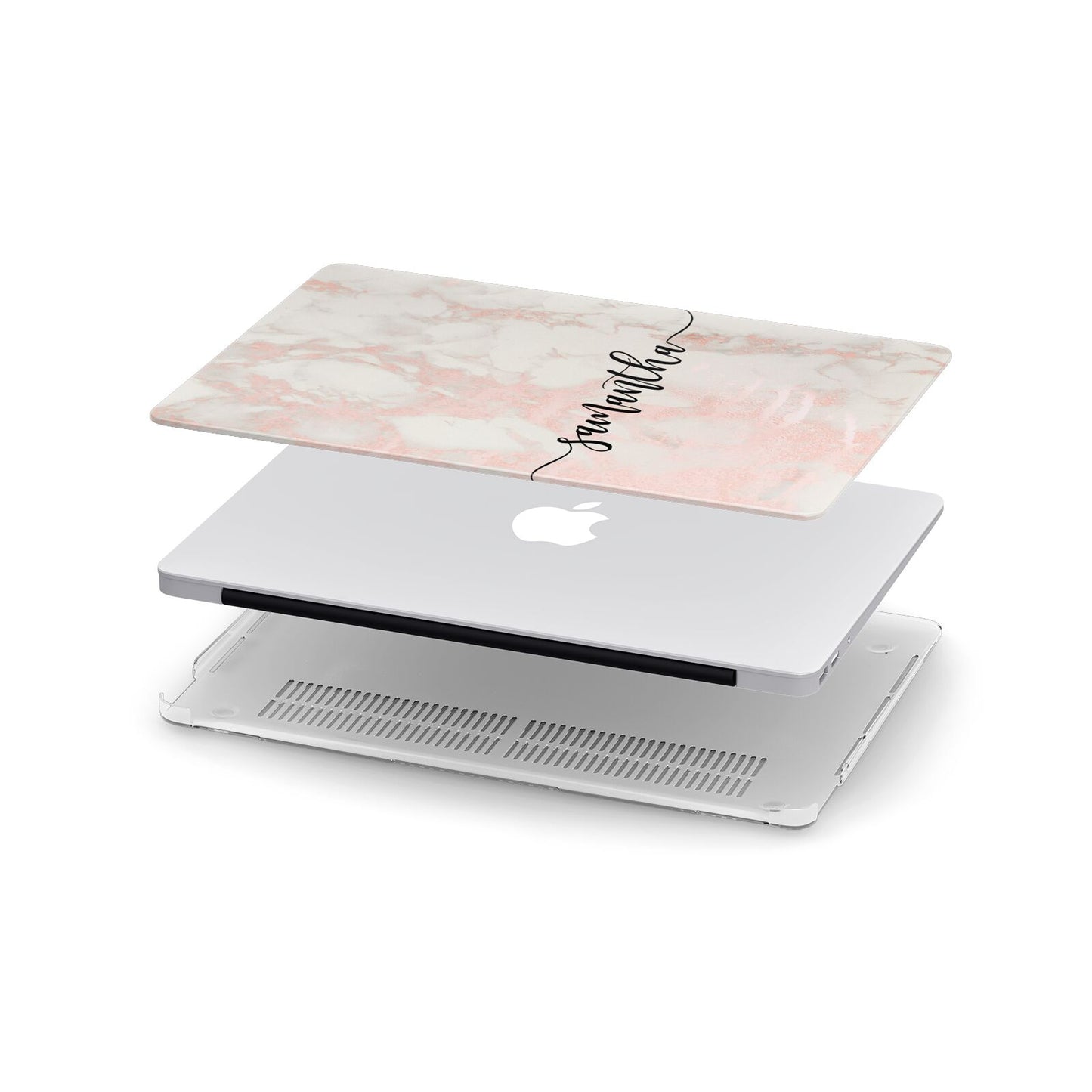 Pink Marble Vertical Black Personalised Name Apple MacBook Case in Detail