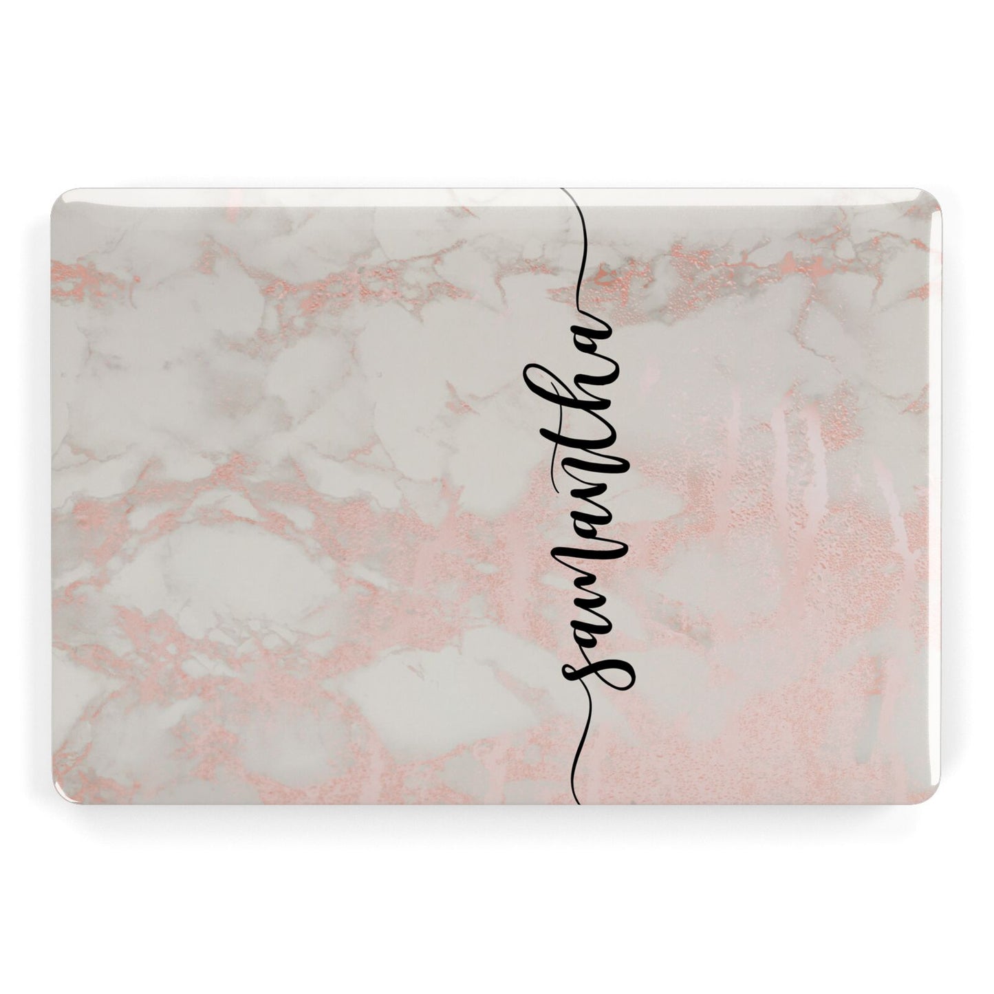 Pink Marble Vertical Black Personalised Name Apple MacBook Case