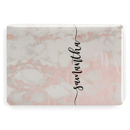 Pink Marble Vertical Black Personalised Name Apple MacBook Case