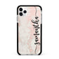 Pink Marble Vertical Black Personalised Name Apple iPhone 11 Pro Max in Silver with Black Impact Case