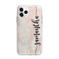 Pink Marble Vertical Black Personalised Name Apple iPhone 11 Pro Max in Silver with Bumper Case