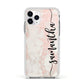 Pink Marble Vertical Black Personalised Name Apple iPhone 11 Pro in Silver with White Impact Case