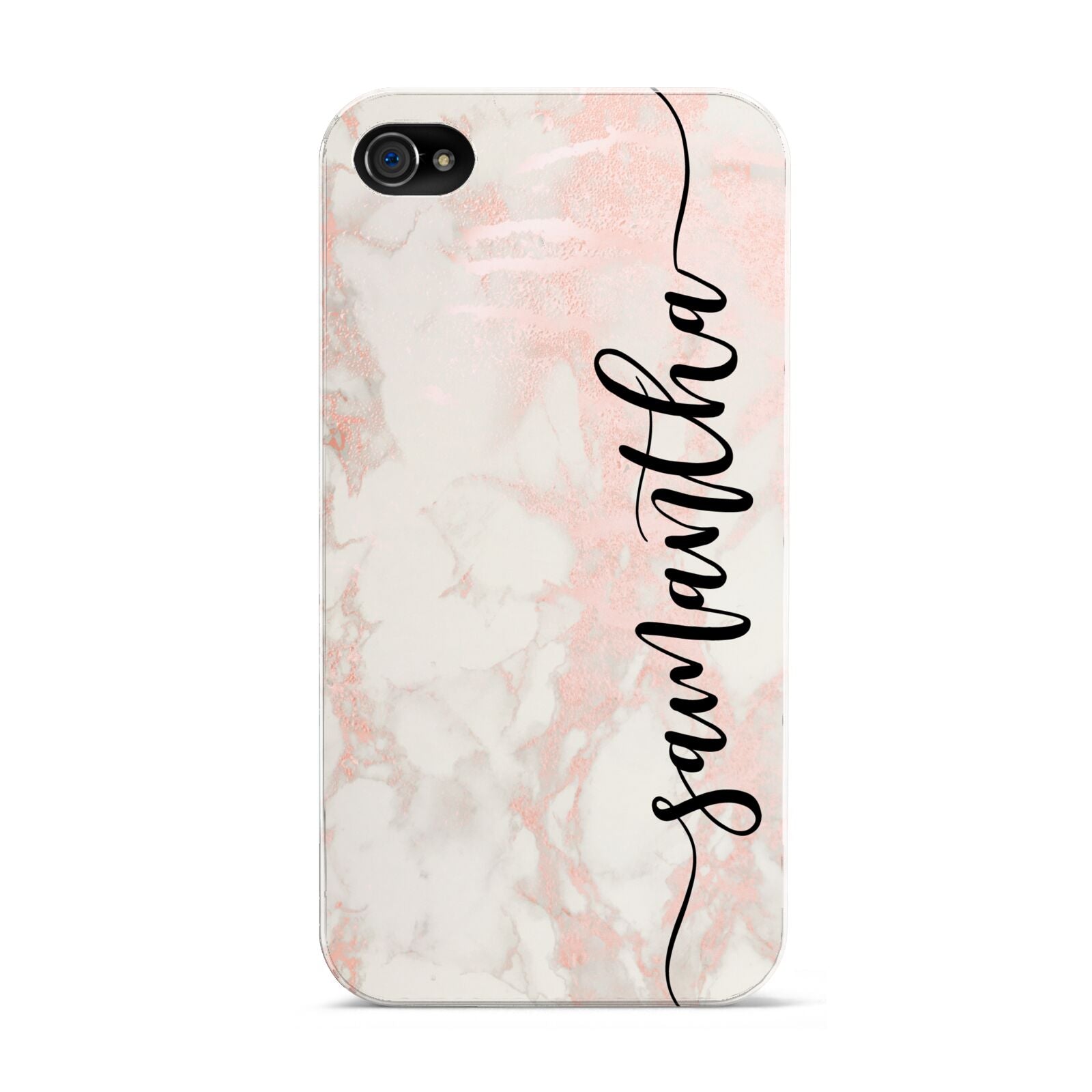 Pink Marble Vertical Black Personalised Name Apple iPhone 4s Case