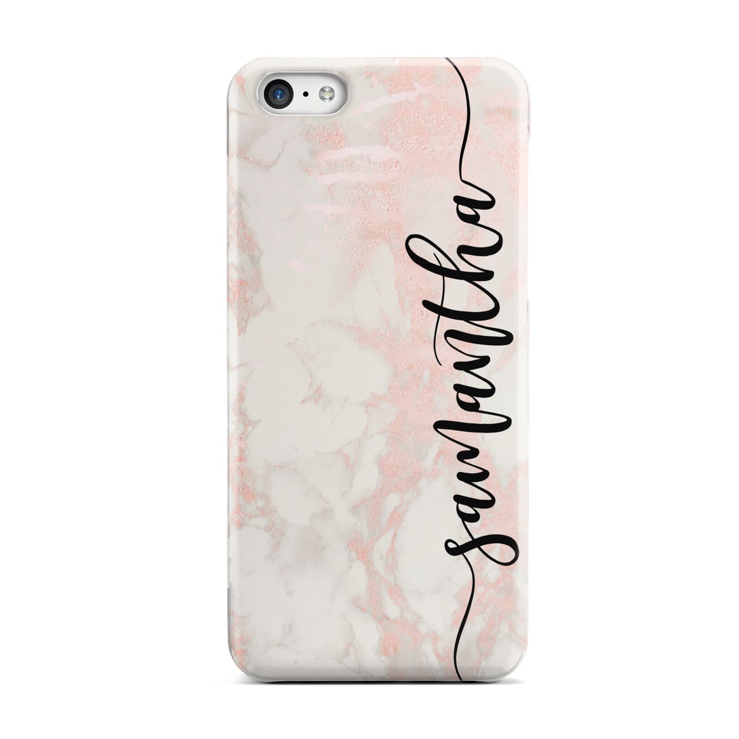 Pink Marble Vertical Black Personalised Name Apple iPhone 5c Case