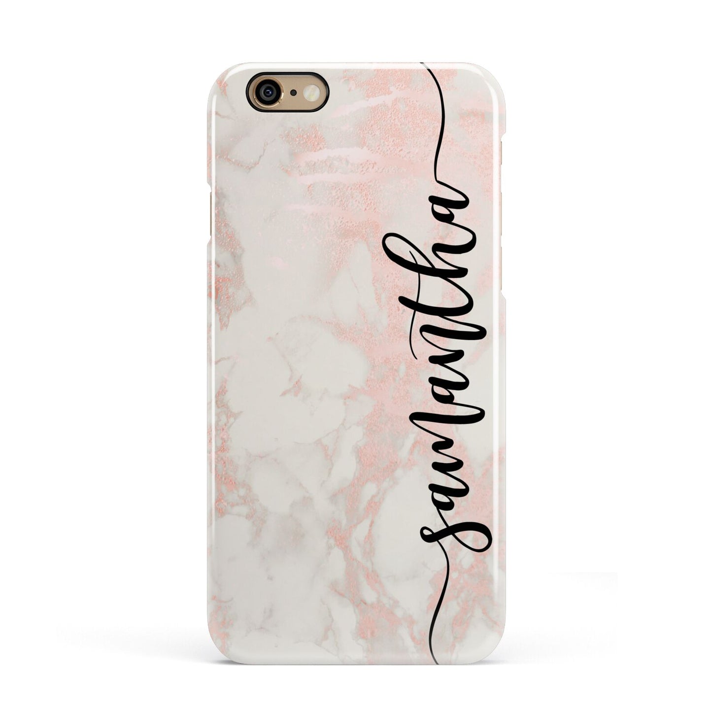 Pink Marble Vertical Black Personalised Name Apple iPhone 6 3D Snap Case
