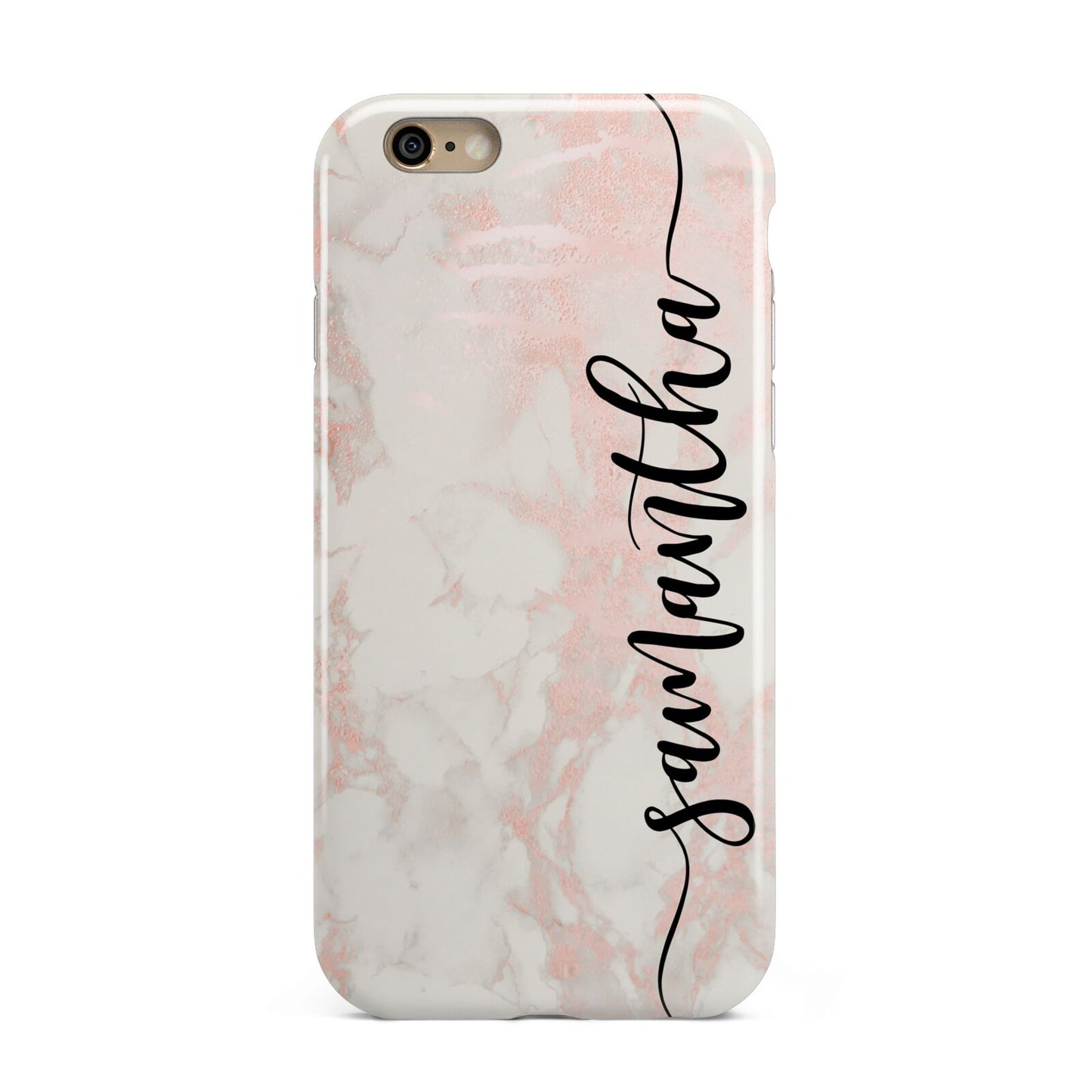 Pink Marble Vertical Black Personalised Name Apple iPhone 6 3D Tough Case
