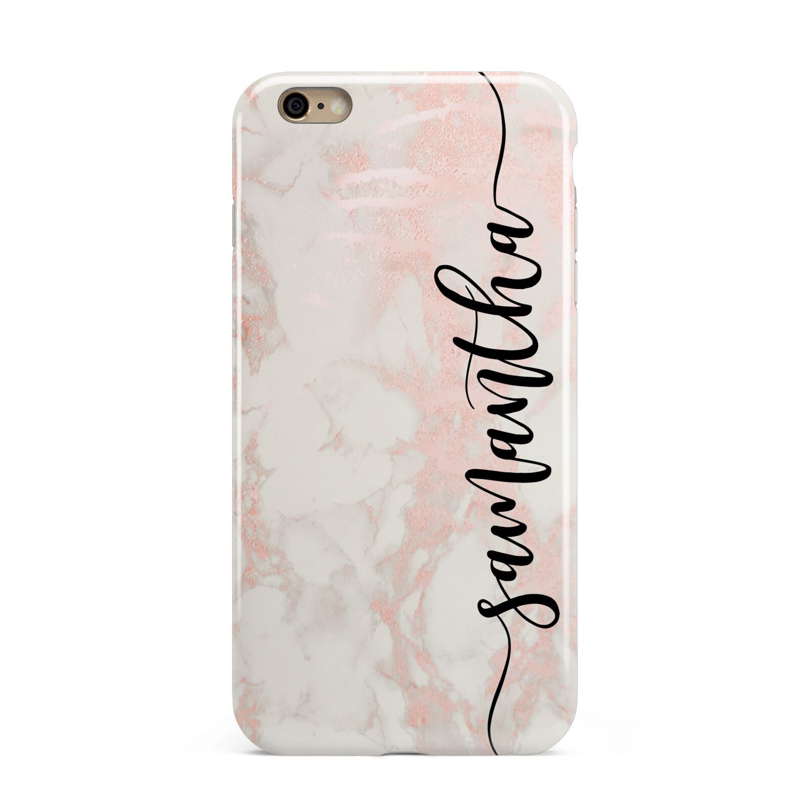 Pink Marble Vertical Black Personalised Name Apple iPhone 6 Plus 3D Tough Case