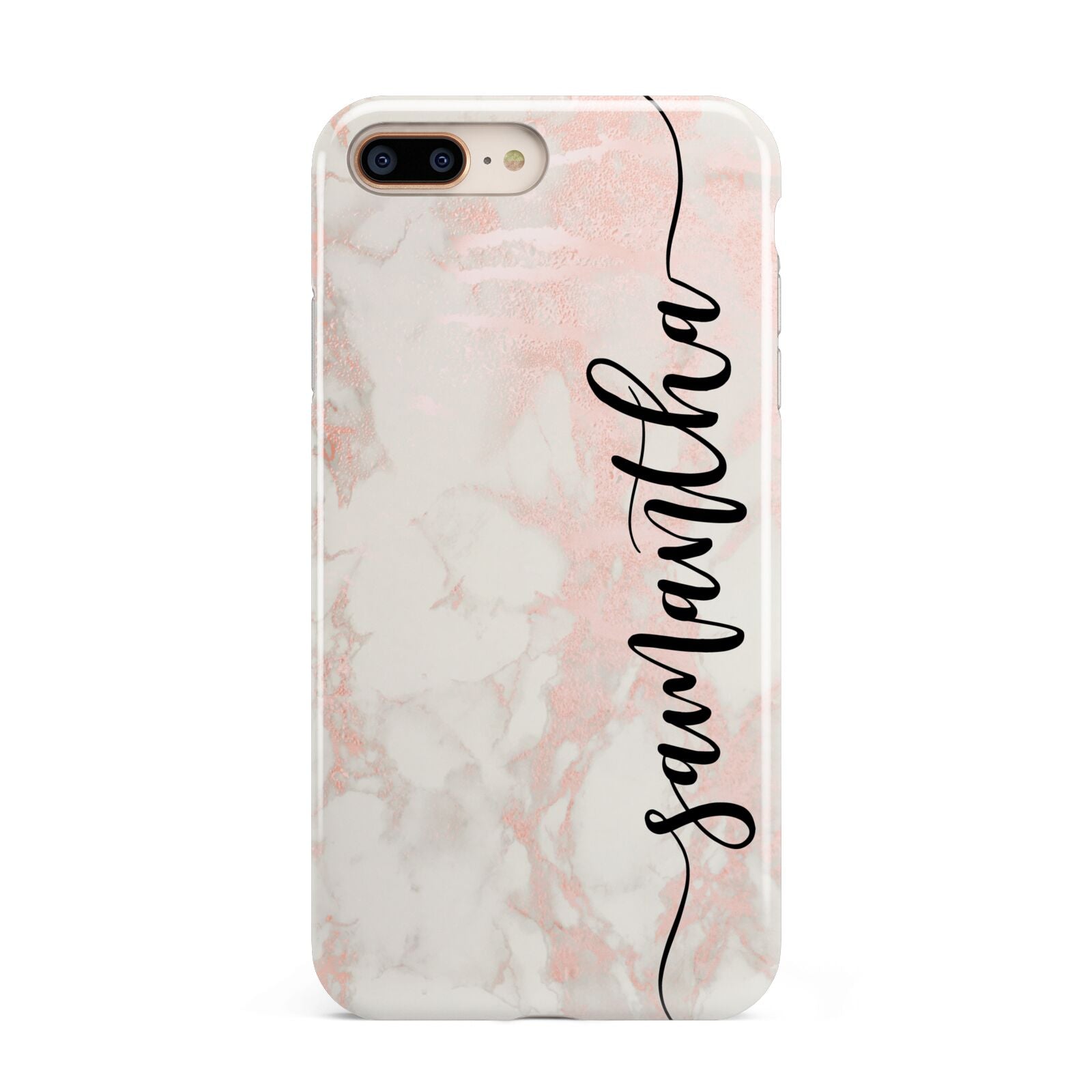 Pink Marble Vertical Black Personalised Name Apple iPhone 7 8 Plus 3D Tough Case