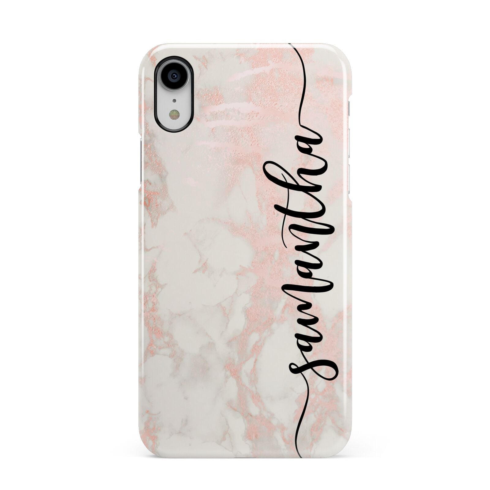 Pink Marble Vertical Black Personalised Name Apple iPhone XR White 3D Snap Case