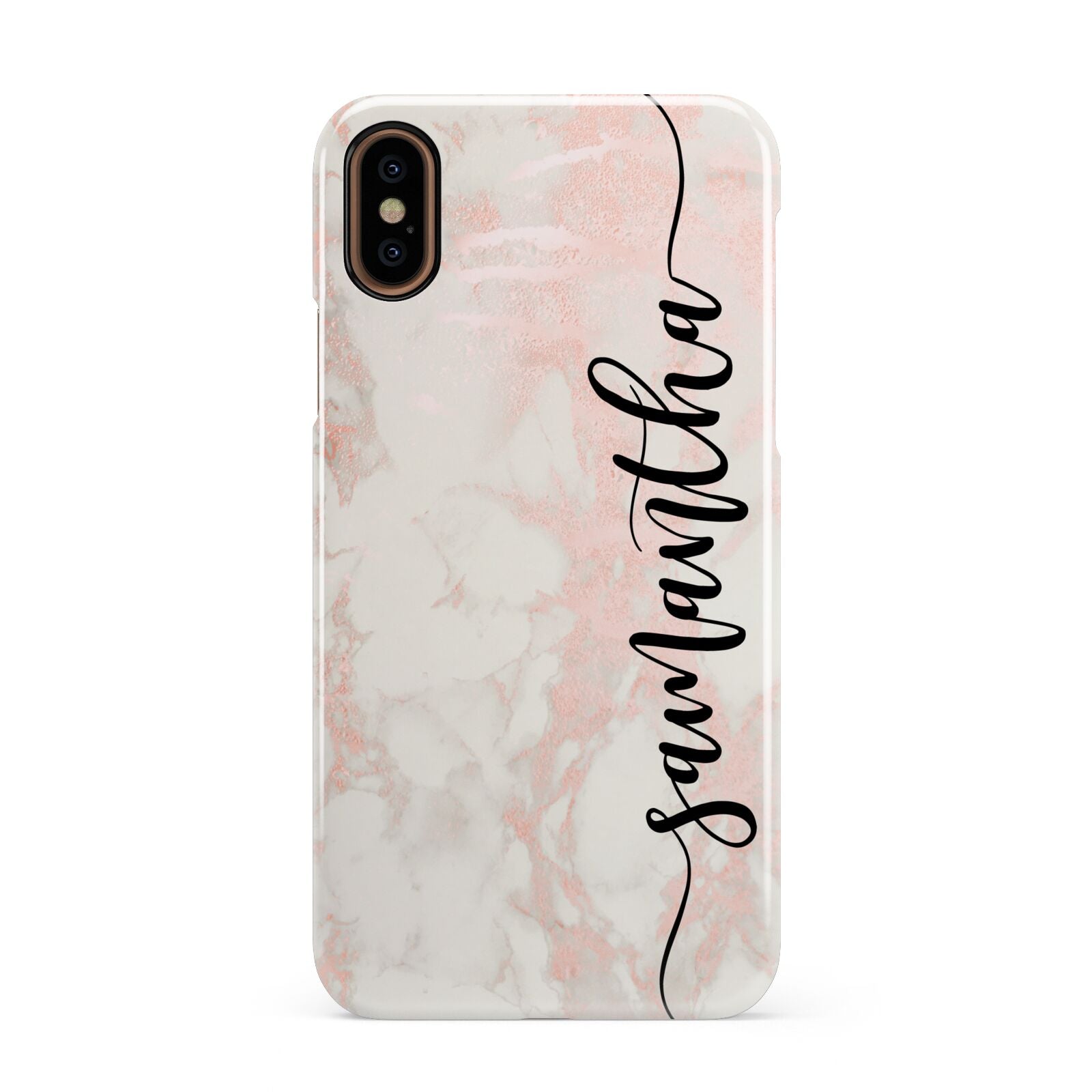 Pink Marble Vertical Black Personalised Name Apple iPhone XS 3D Snap Case