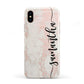 Pink Marble Vertical Black Personalised Name Apple iPhone XS 3D Tough