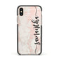 Pink Marble Vertical Black Personalised Name Apple iPhone Xs Impact Case Black Edge on Gold Phone