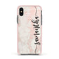 Pink Marble Vertical Black Personalised Name Apple iPhone Xs Impact Case Pink Edge on Black Phone